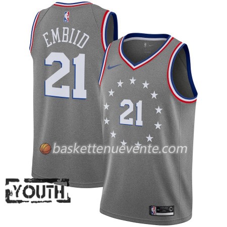 Maillot Basket Philadelphia 76ers Joel Embiid 21 2018-19 Nike City Edition Gris Swingman - Enfant